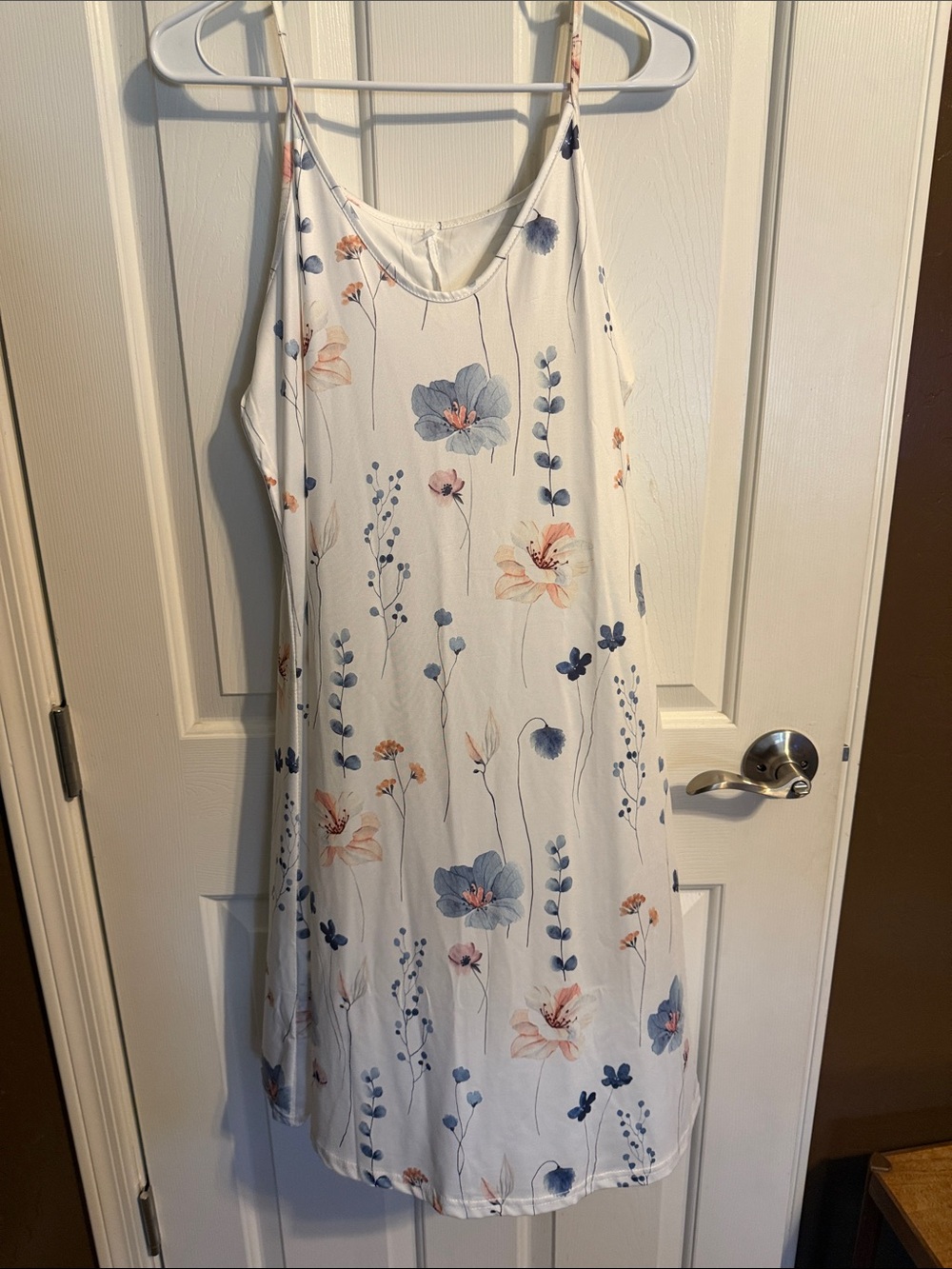 SHEIN White Slip Dress with Blue and Peach Floral Print